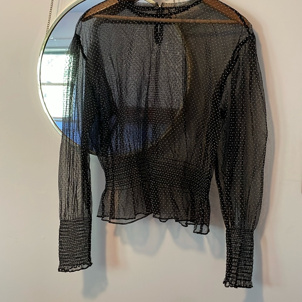 Zara Black and White Polka Dot Large Blouse